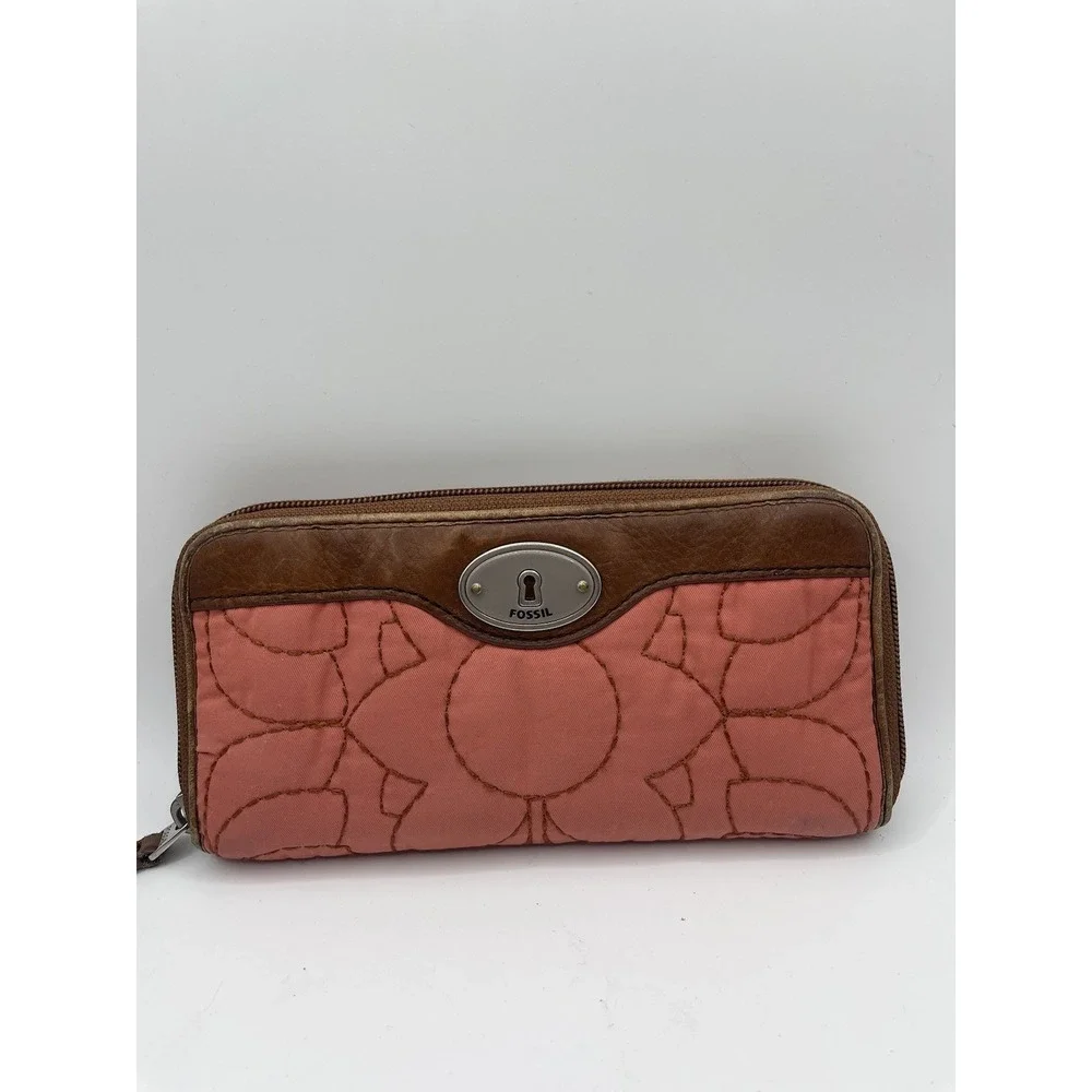 Fossil Vintage Coral Key-Per Long Zip Around Full Zip‎ Wallet